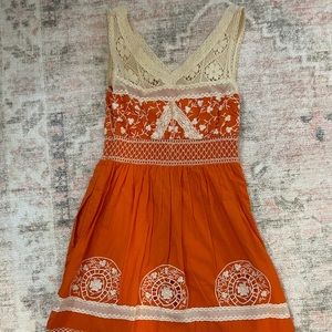 beachy boho orange white embroidered moulinette soeurs aniko dress anthropologie